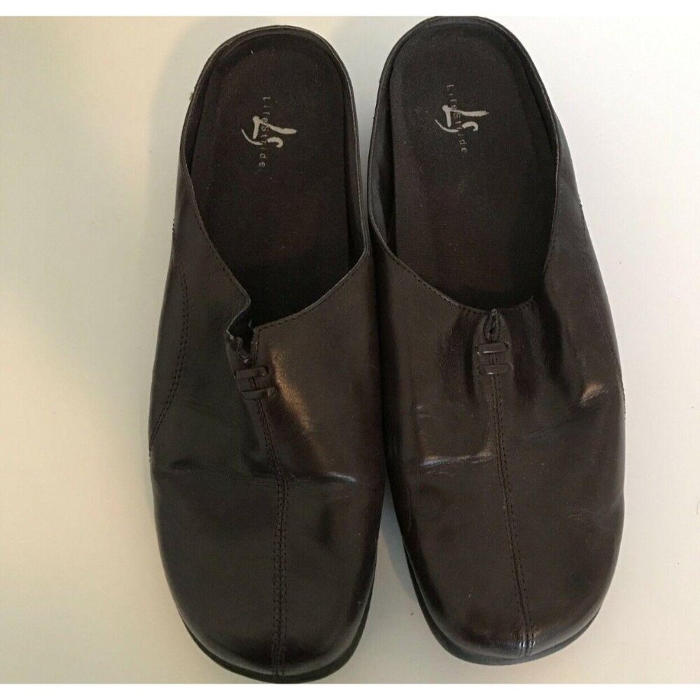 LiteStride Womens Brown Leather Slip On Clogs Casual Work Shoes Size 10
